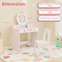 Kids Vanity Set with Open Shelf and 4 Storage Drawers-White
