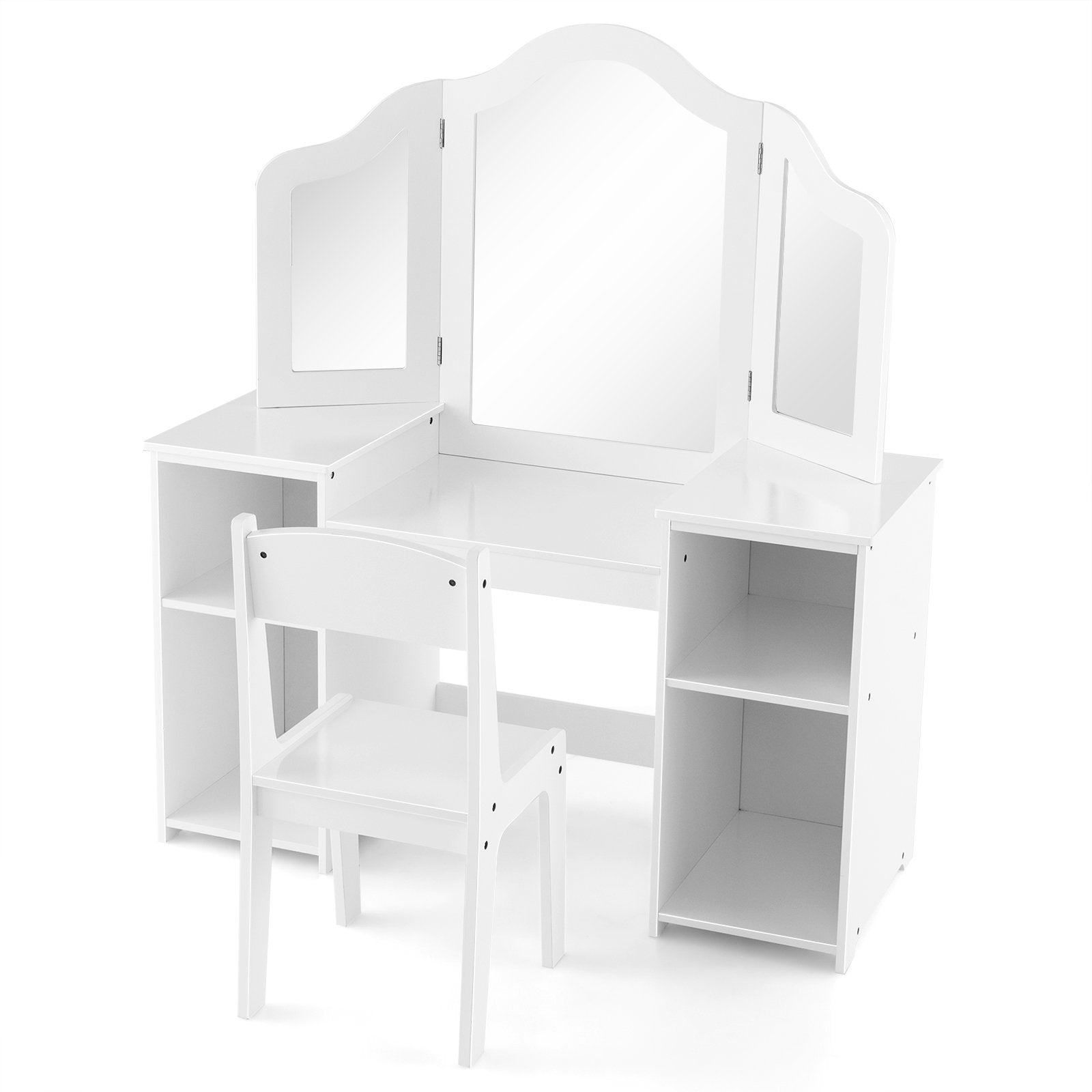 Kids Vanity Set with Tri-Folding Detachable Mirror-White