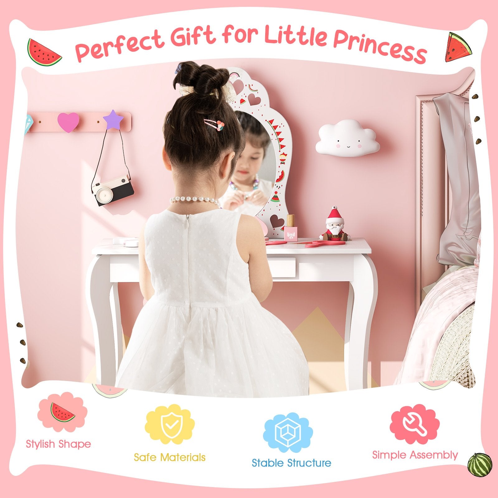 2-in-1 Kids Vanity Set with Mirror and Drawer