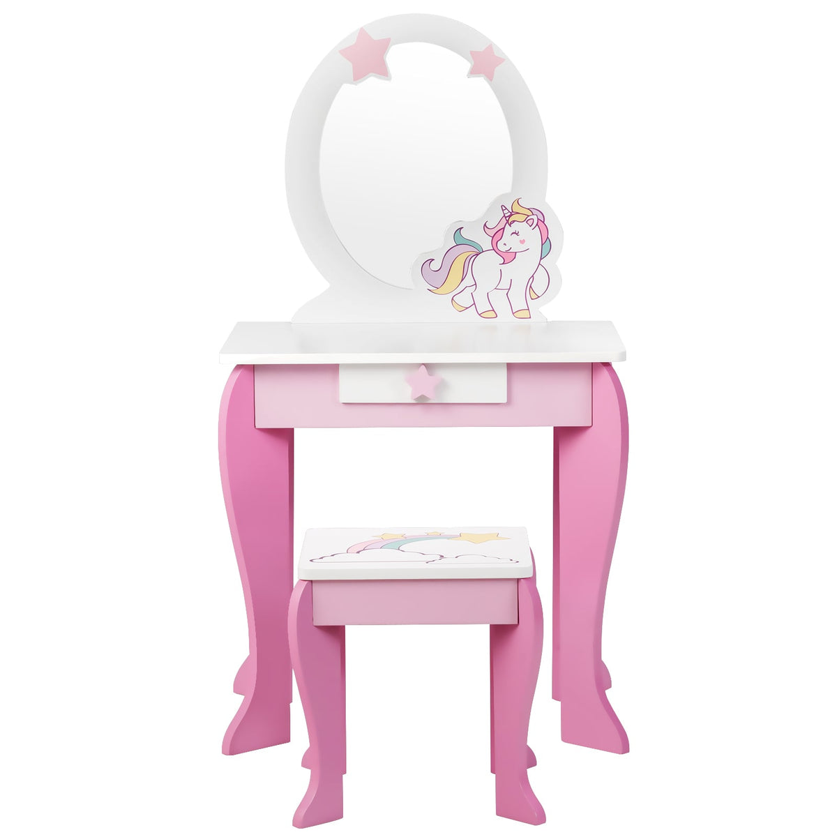 Kids Vanity Table and Chair Set with Mirror and Detachable Top-Pink