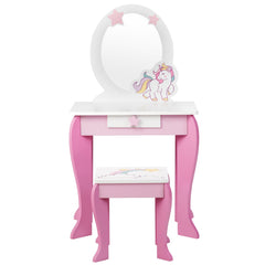 Kids Vanity Table and Chair Set with Mirror and Detachable Top-Pink