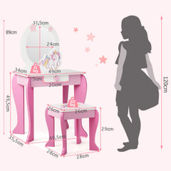 Kids Vanity Table and Chair Set with Mirror and Detachable Top-Pink