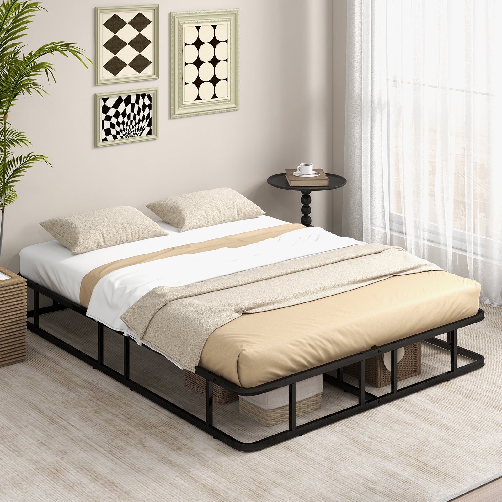 King Size Metal Bed Frame with Metal Slat Support