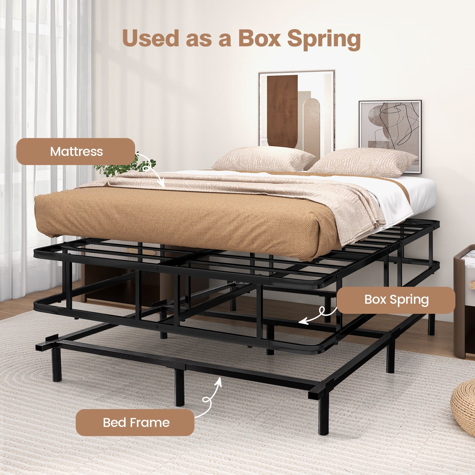 King Size Metal Bed Frame with Metal Slat Support
