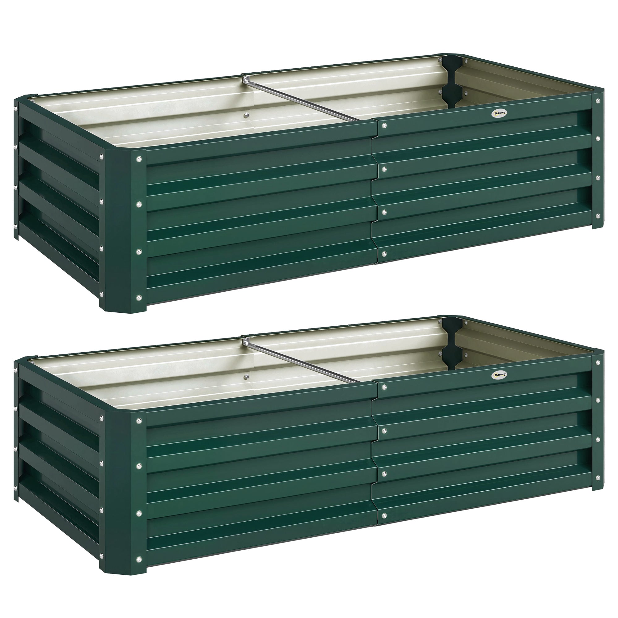 Outsunny Set of 2 Raised Beds for Garden, Galvanised Outdoor Planters for Herbs Vegetables, Use for Patio Balcony, Green
