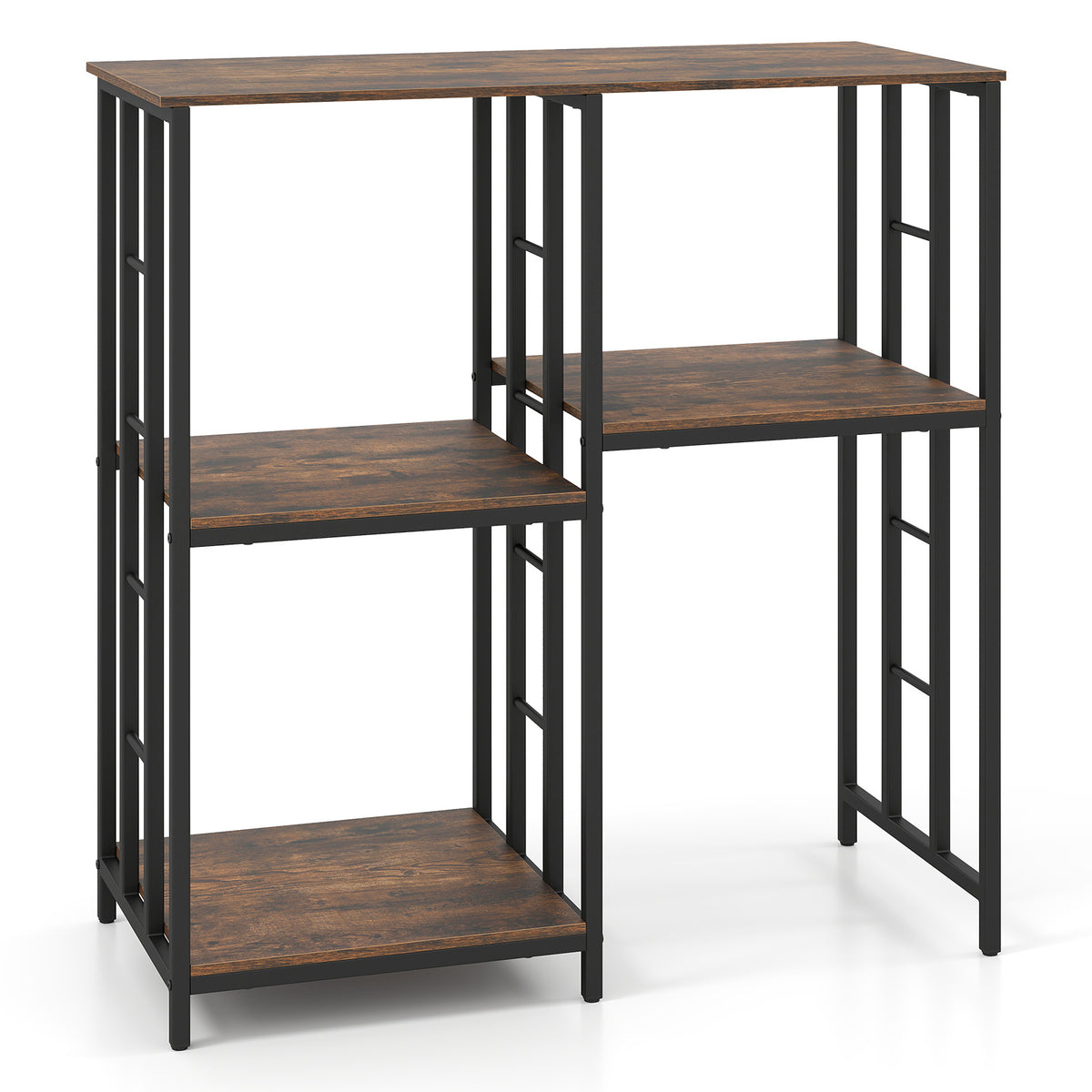 Kitchen Baker's Rack Industrial Coffee Bar Table with Shelves-Rustic Brown
