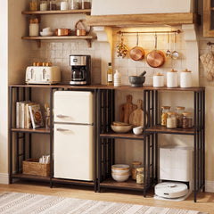 Kitchen Baker's Rack Industrial Coffee Bar Table with Shelves-Rustic Brown