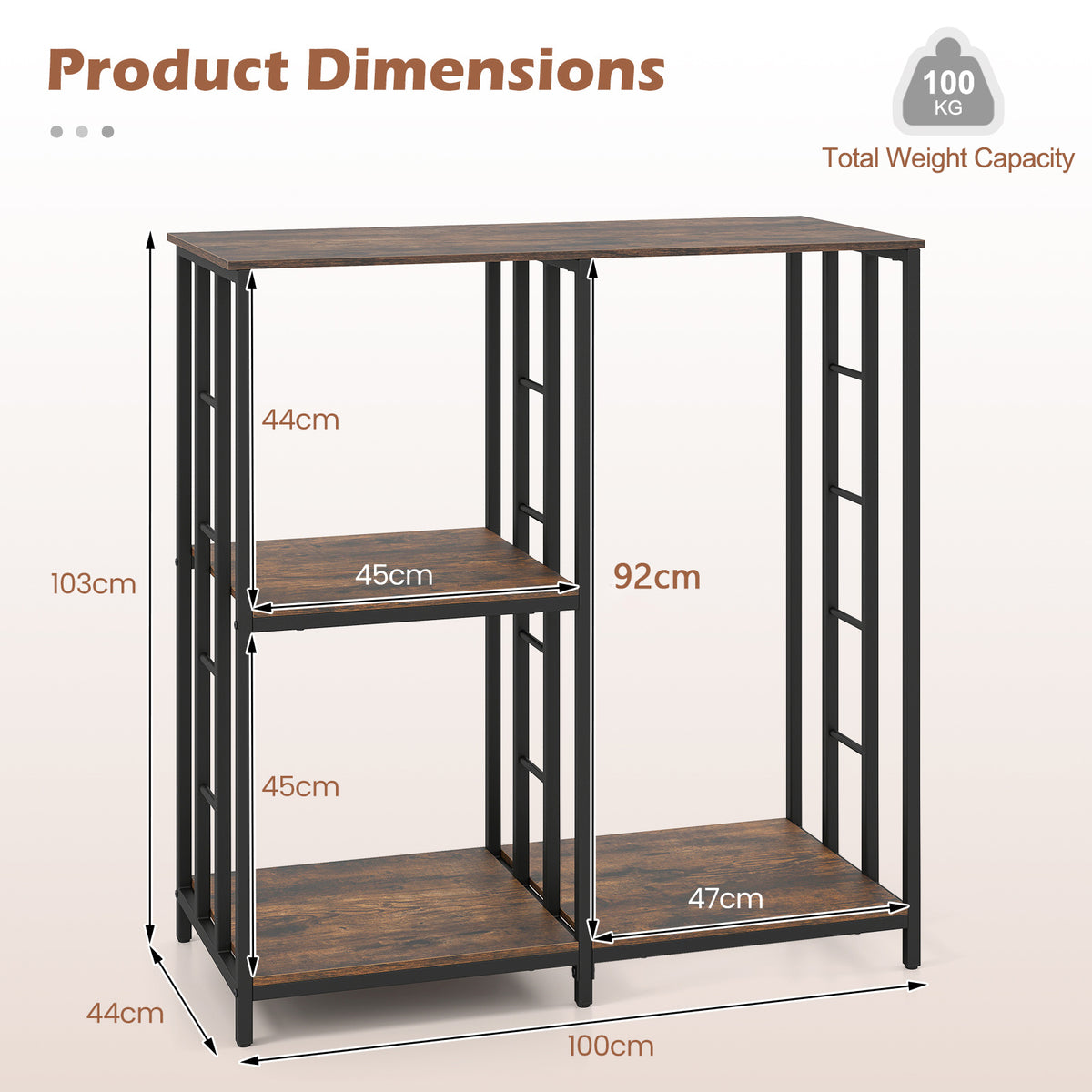 Kitchen Baker's Rack Mini Fridge Stand Table with 4 Shelves-Rustic Brown