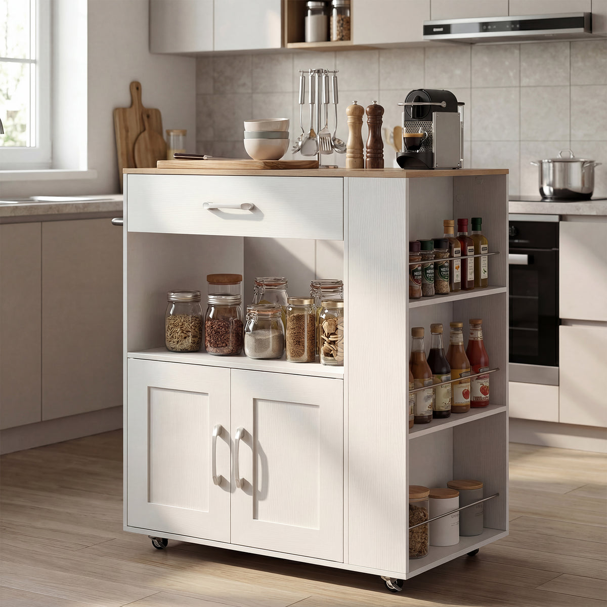 Kitchen Island Cart with Storage Rolling Kitchen Island on Wheels-Natural & White