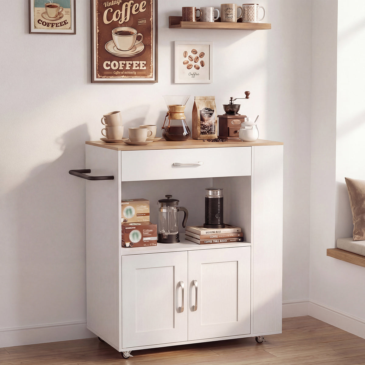Kitchen Island Cart with Storage Rolling Kitchen Island on Wheels-Natural & White