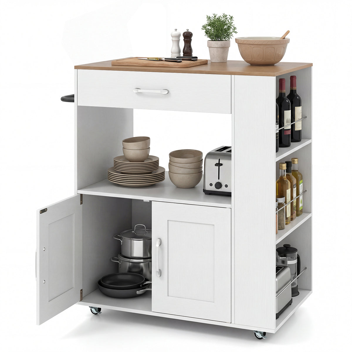 Kitchen Island Cart with Storage Rolling Kitchen Island on Wheels-Natural & White