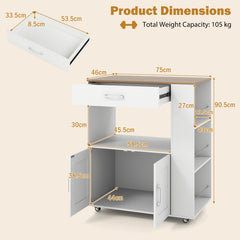 Kitchen Island Cart with Storage Rolling Kitchen Island on Wheels-Natural & White