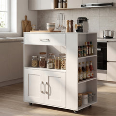 Kitchen Island Cart with Storage Rolling Kitchen Island on Wheels-White