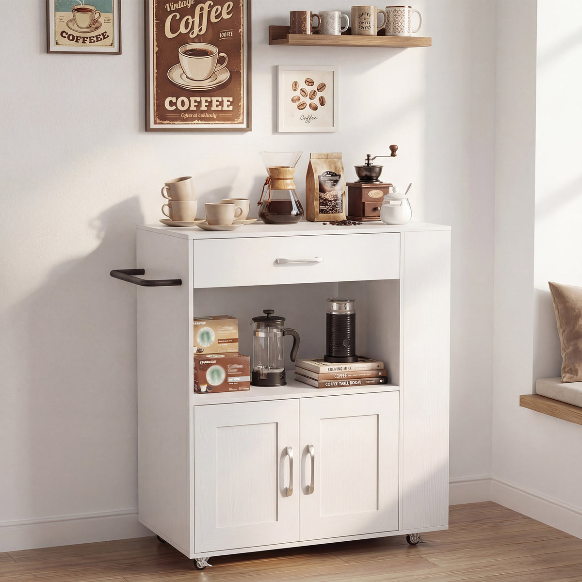 Kitchen Island Cart with Storage Rolling Kitchen Island on Wheels-White