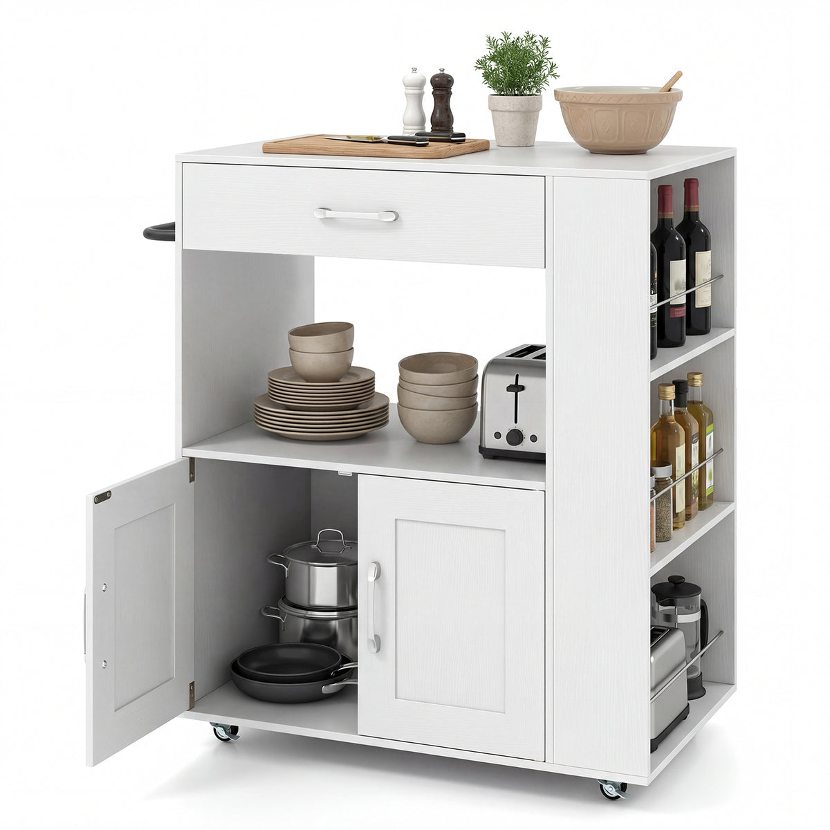 Kitchen Island Cart with Storage Rolling Kitchen Island on Wheels-White