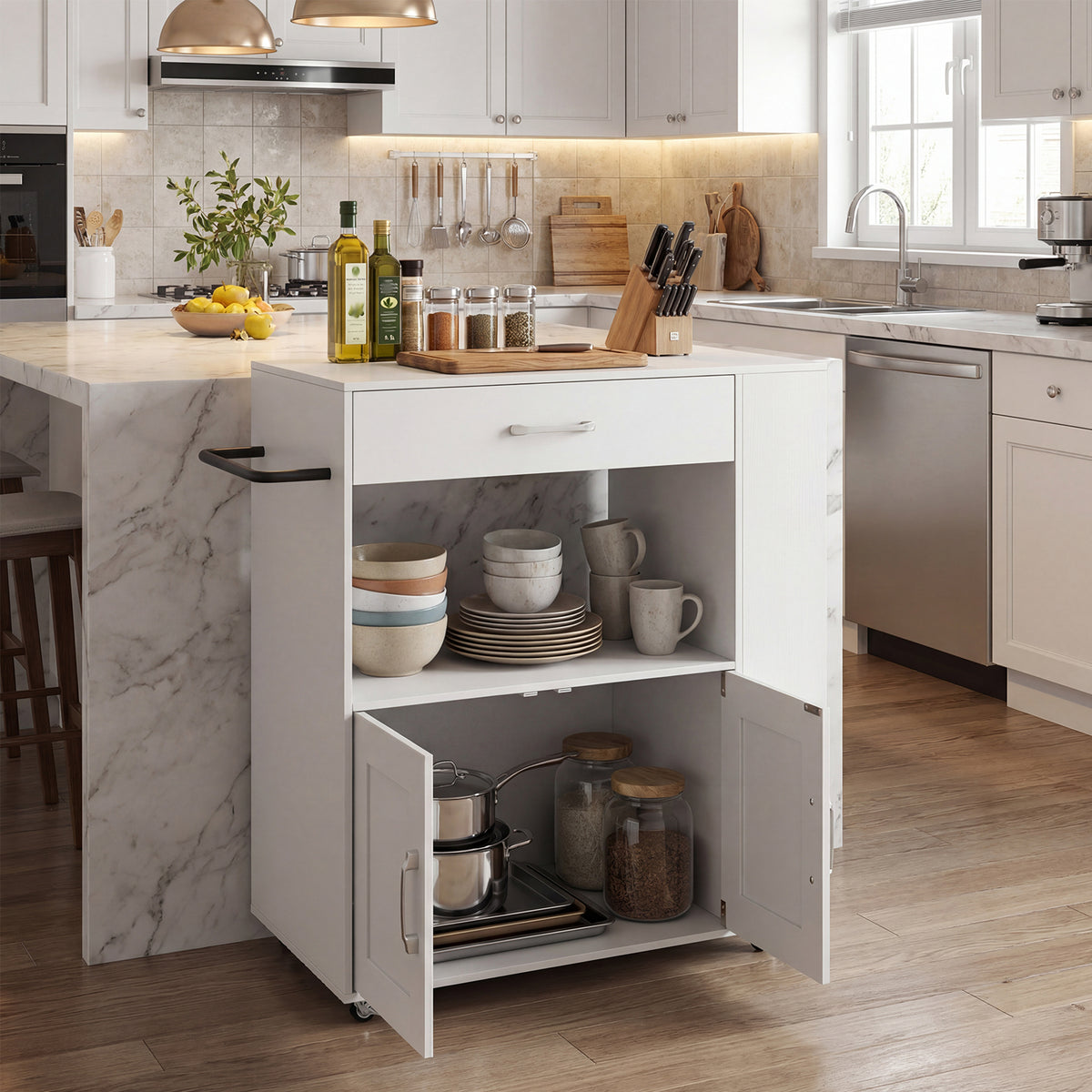 Kitchen Island Cart with Storage Rolling Kitchen Island on Wheels-White