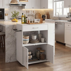 Kitchen Island Cart with Storage Rolling Kitchen Island on Wheels-White