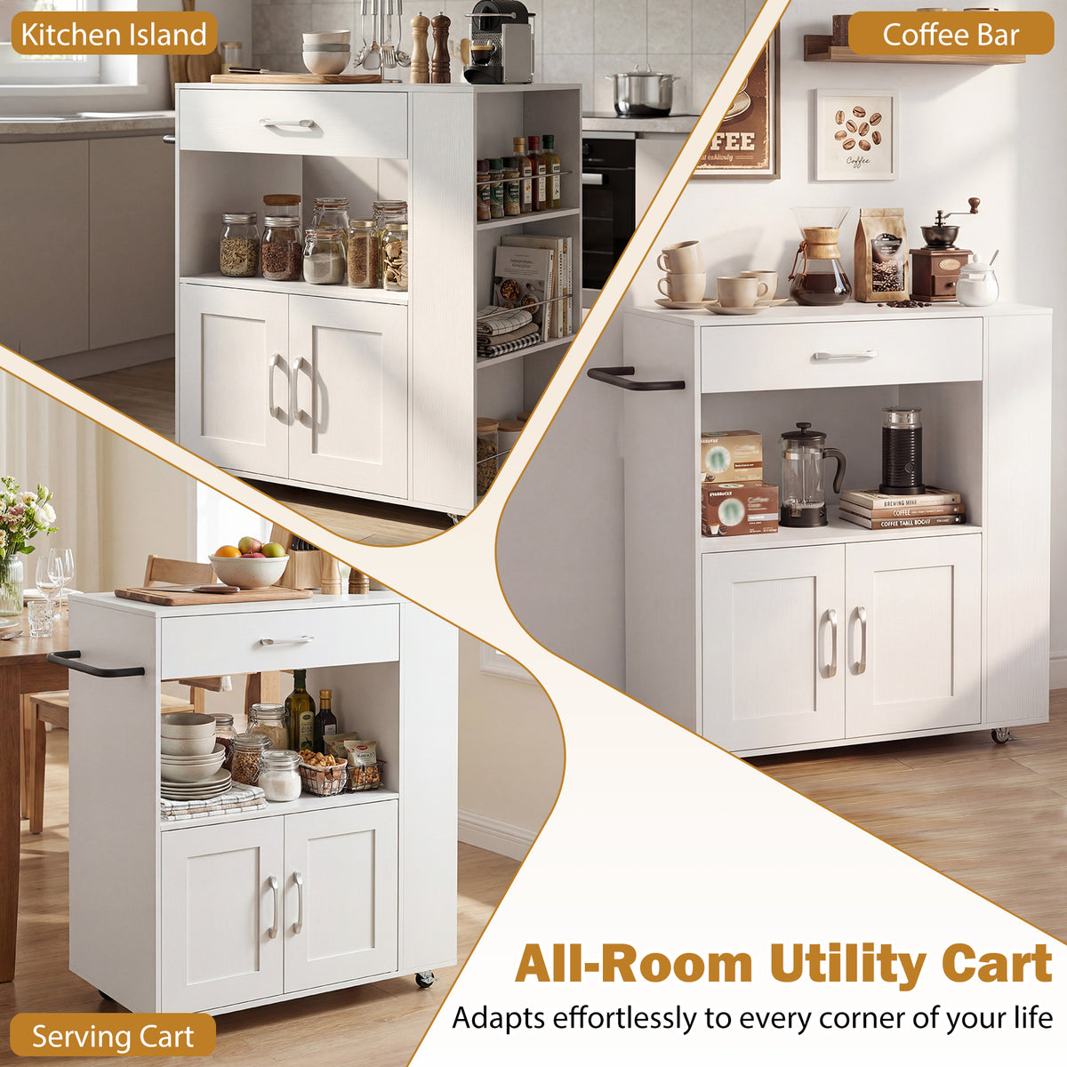 Kitchen Island Cart with Storage Rolling Kitchen Island on Wheels-White