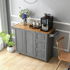 Kitchen Island Trolley with 3 Drawers and 2-door Cabinet-Gray