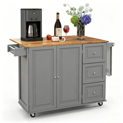 Kitchen Island Trolley with 3 Drawers and 2-door Cabinet-Gray