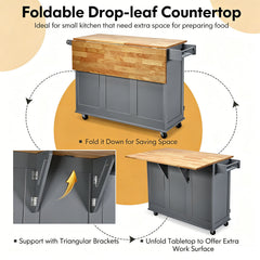 Kitchen Island Trolley with 3 Drawers and 2-door Cabinet-Gray
