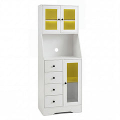 Kitchen Pantry Cabinet with Adjustable LED Lights and Doors-White