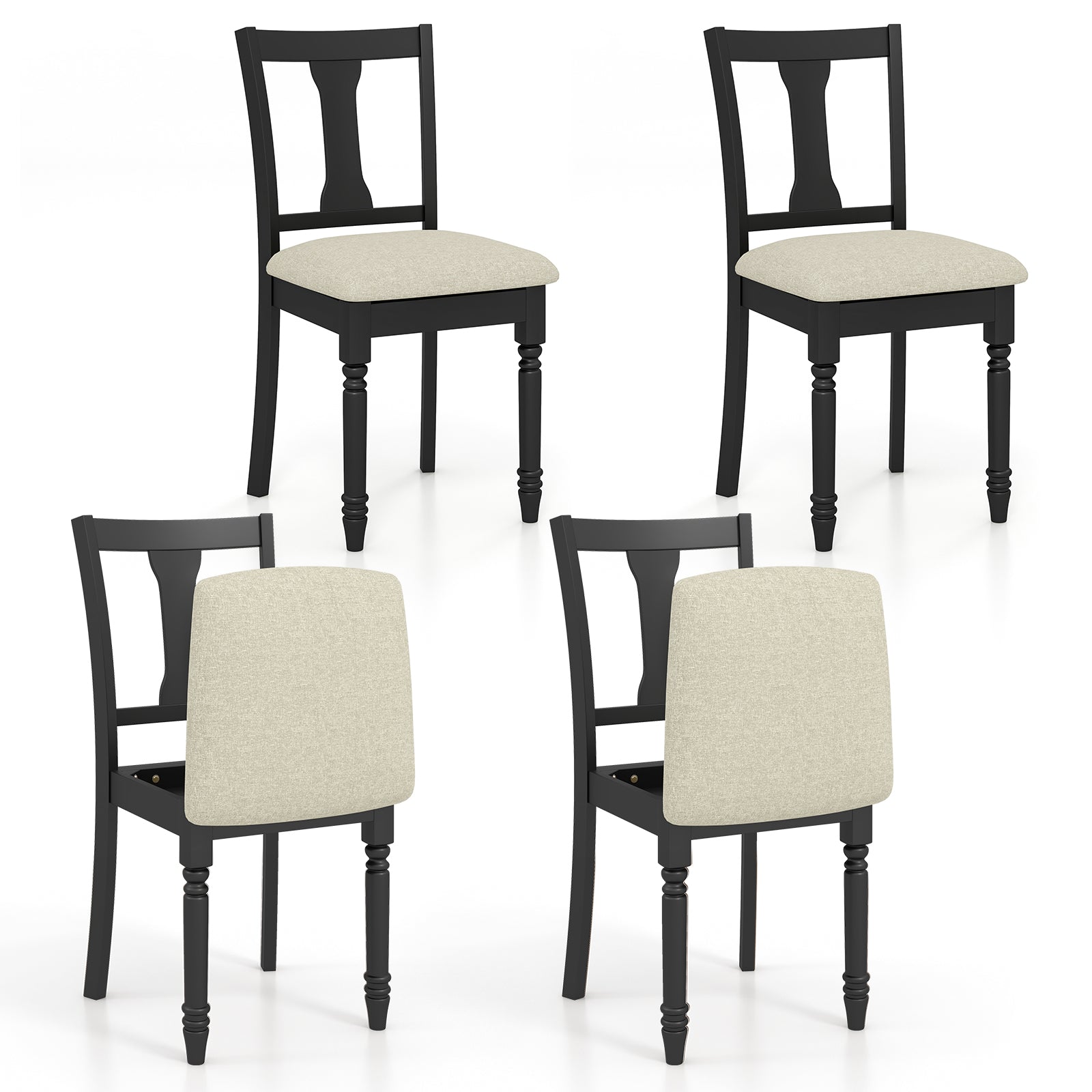 Kitchen Dining Chair with Linen Fabric Storage Space-Black