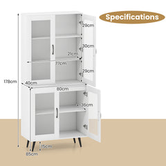 Kitchen Pantry Cabinet with Transparent Doors and Metal Legs-White