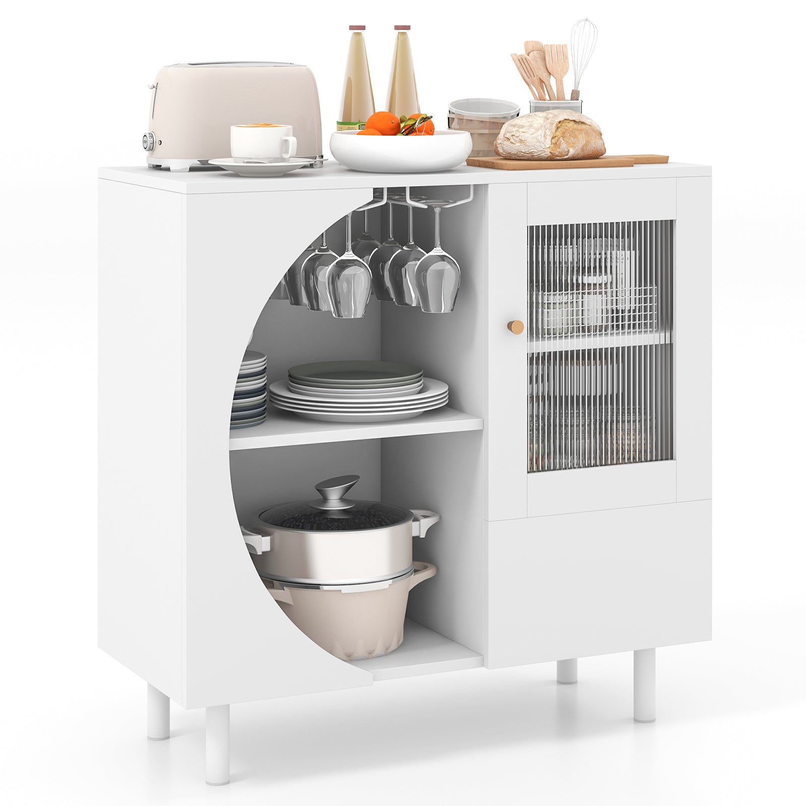 Kitchen Sideboard with Glasses Holder-White