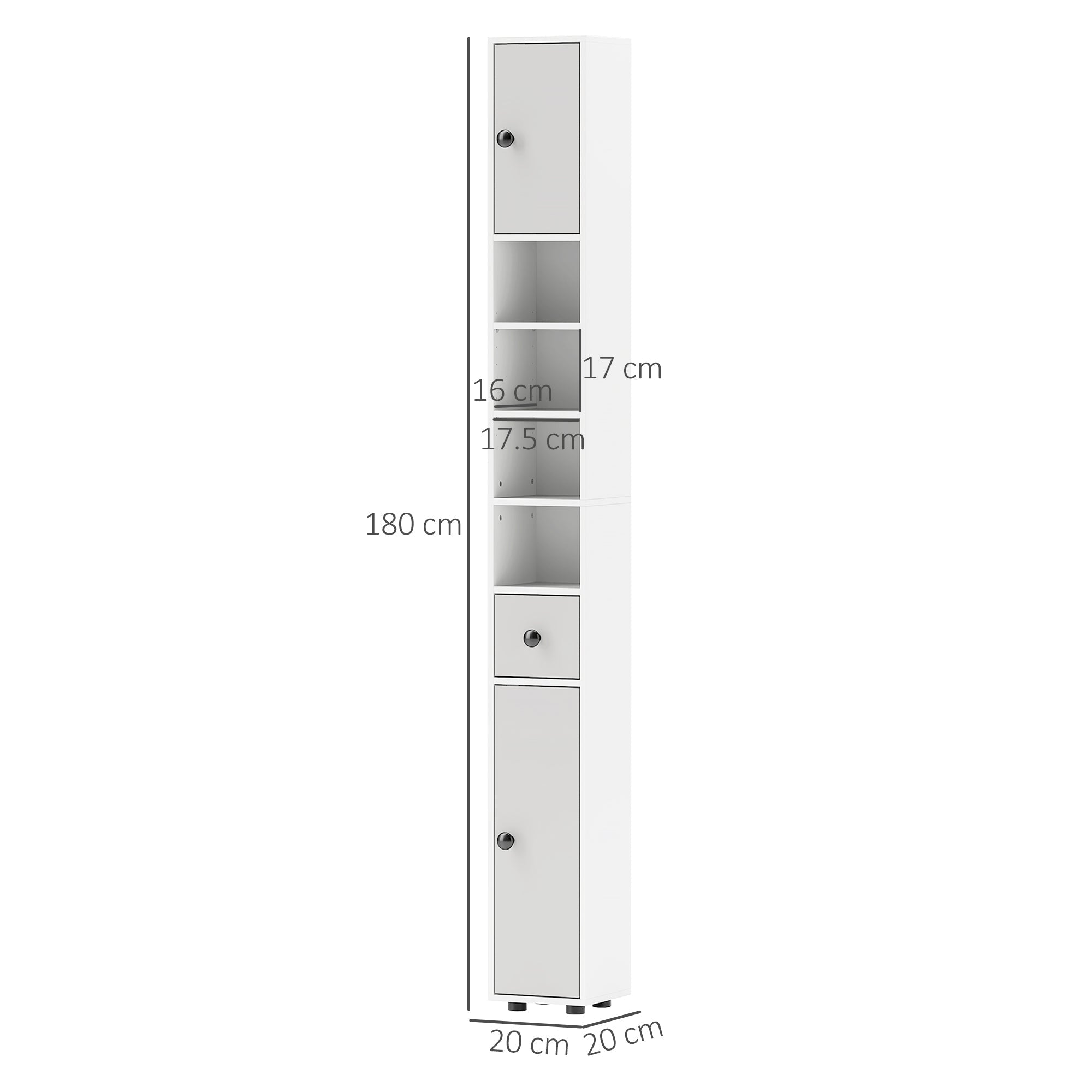 kleankin 180cm Slim Bathroom Cabinet, with Drawer, Shelves and Cupboards - Light Grey