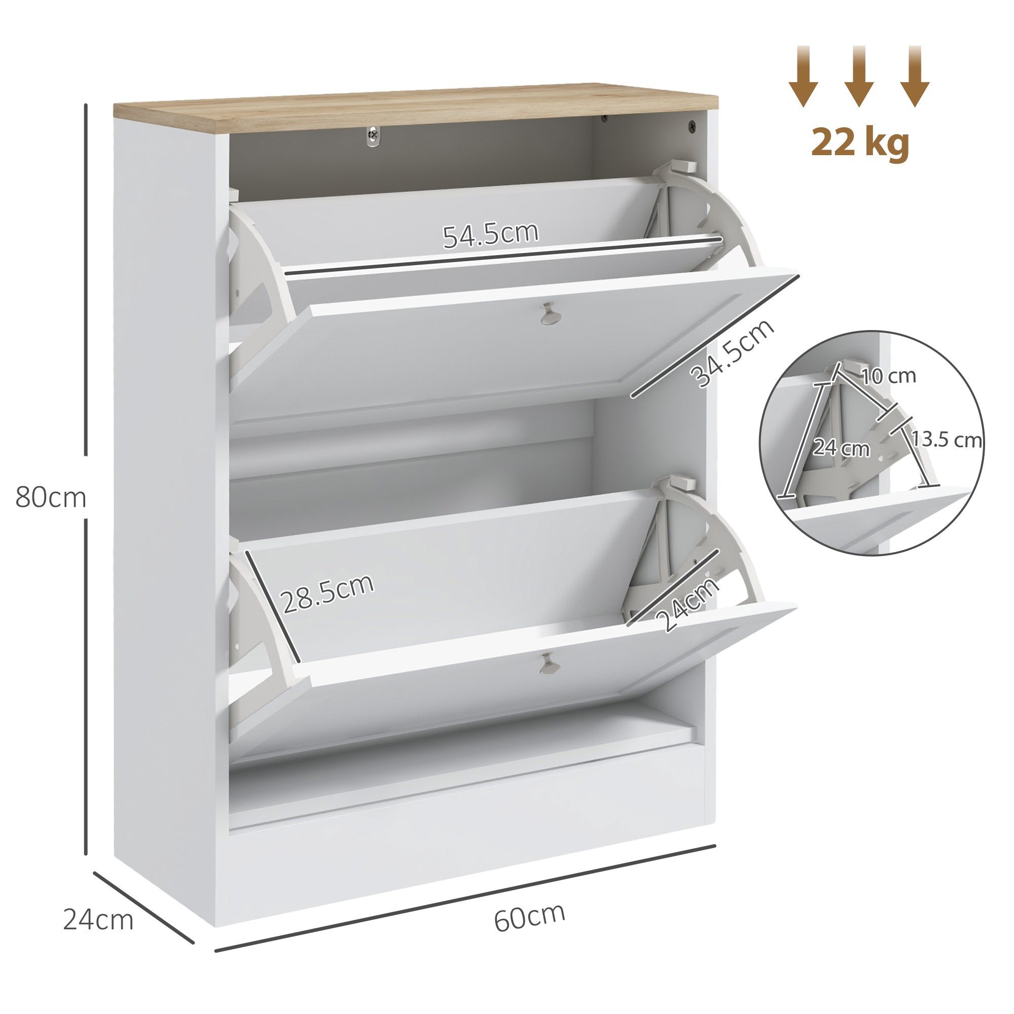 HOMCOM Two Flip Drawer Shoe Cabinet - White