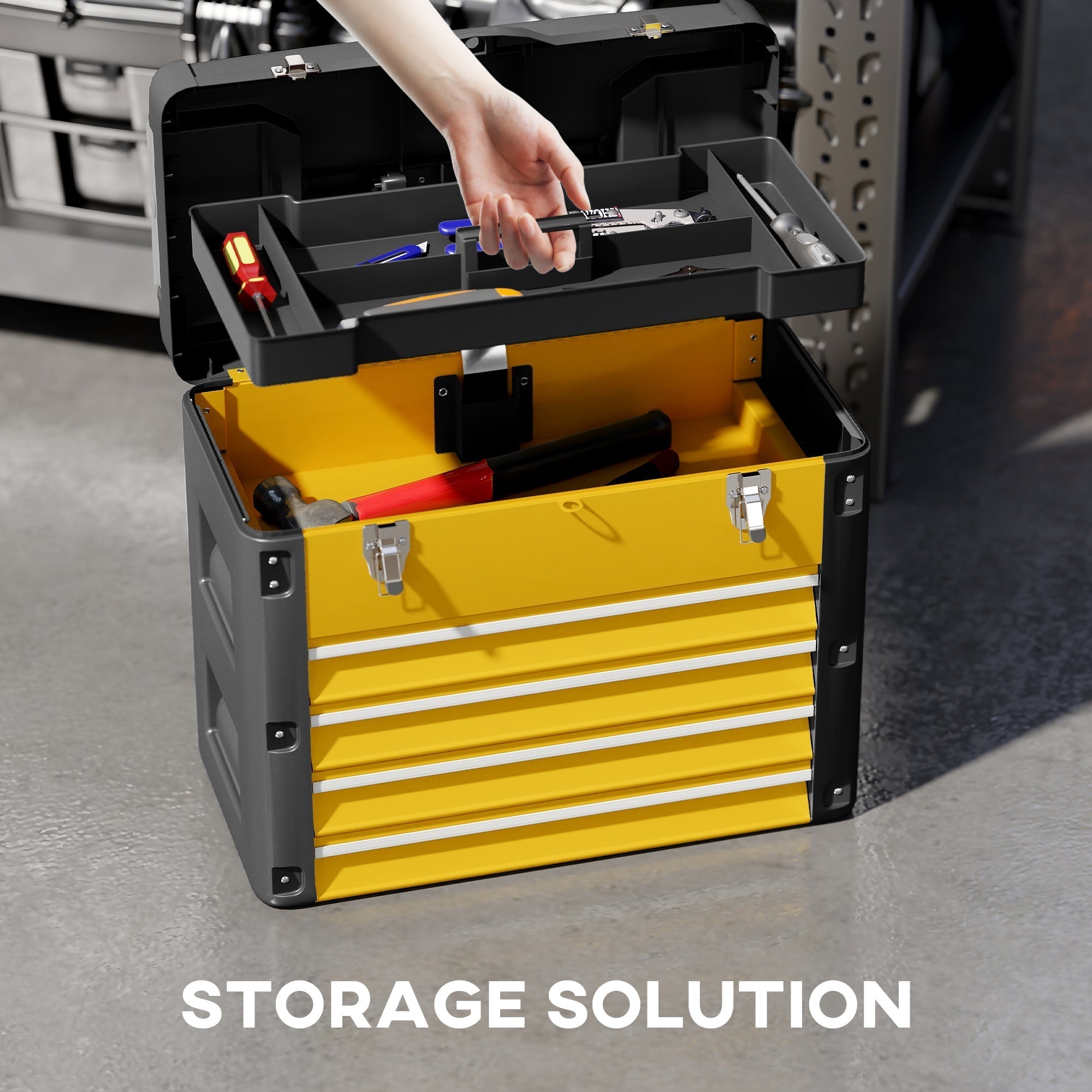 HOMCOM 4 Drawers Large Toolbox - Yellow