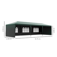 Outsunny 9 x 3 m Party Tent Gazebo Marquee Outdoor Patio Canopy Shelter with Windows and Side Panels Green