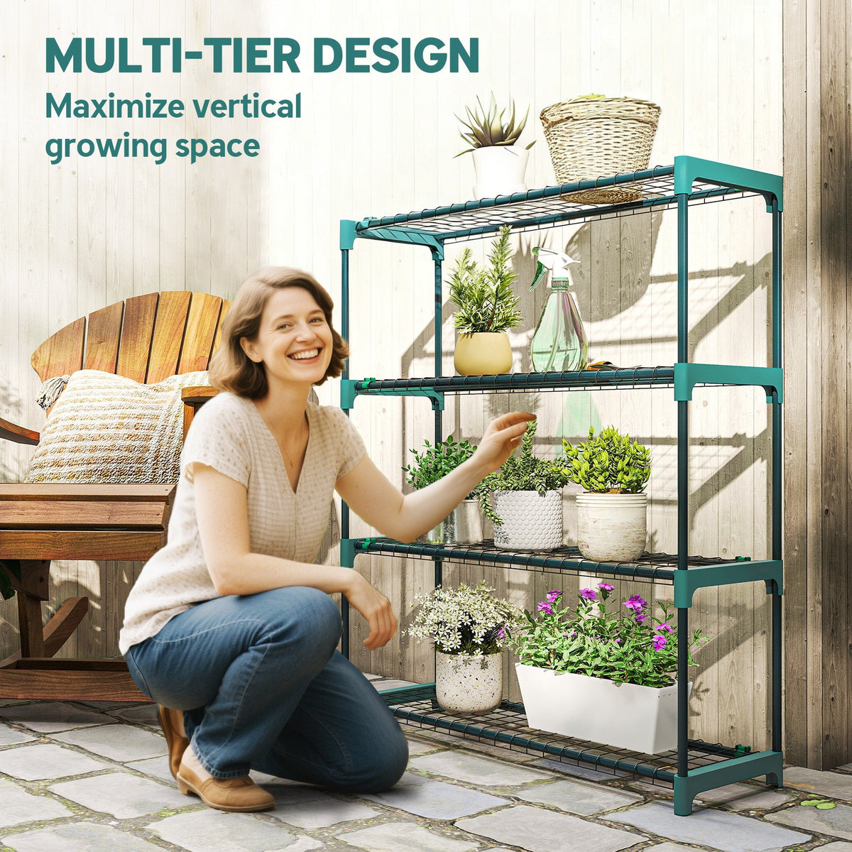Outsunny 4-Tier Plant Stand Indoor Outdoor, Set of 2 Metal Plant Shelf with Rack Buckles for Easy Assembly, Flower Display Rack