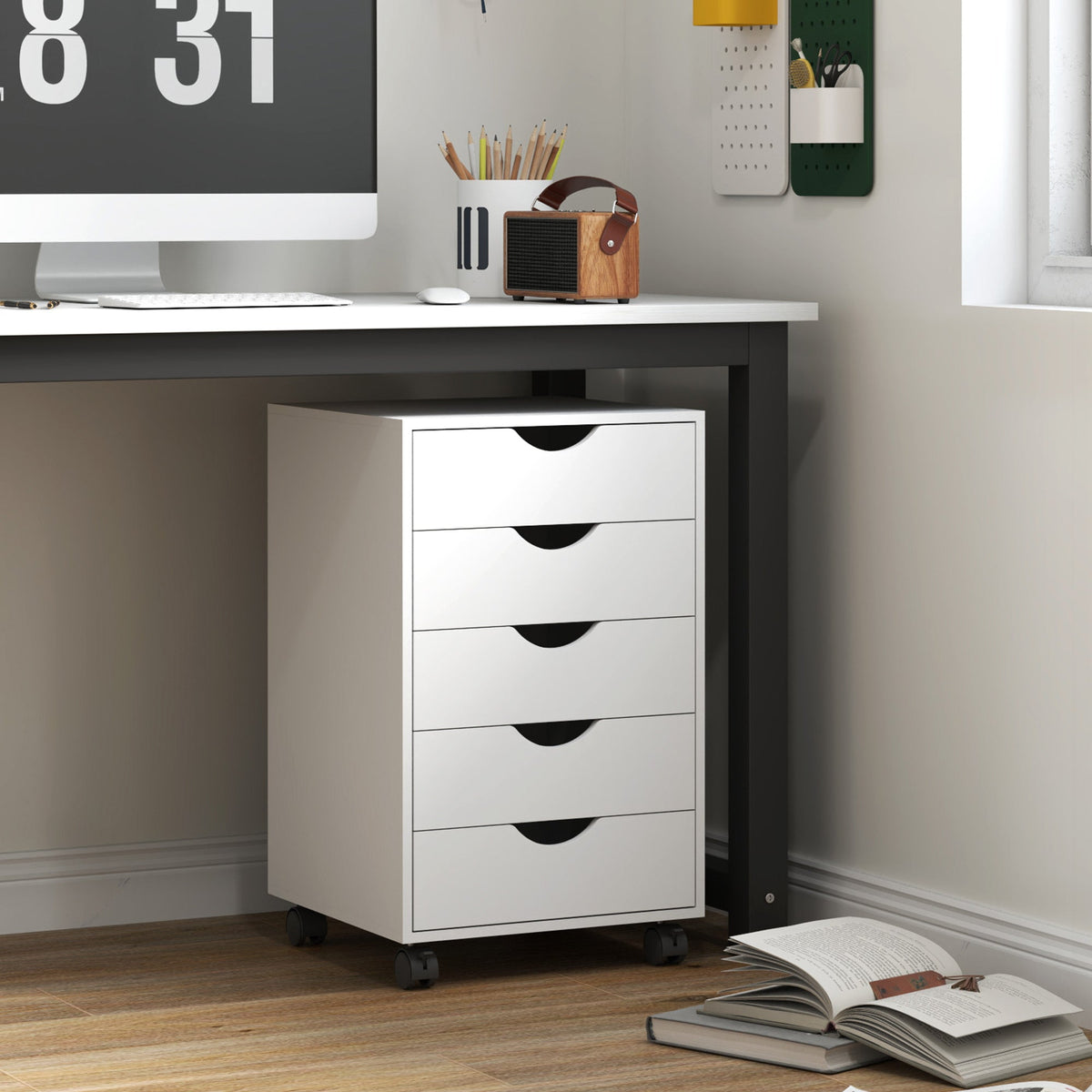 HOMCOM Five-Drawer Filing Cabinet - White