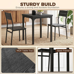 HOMCOM 3 Piece Space-Saving Kitchen Table and Chairs, Dining Table Set for 2 with Metal Legs, Black Wood Effect