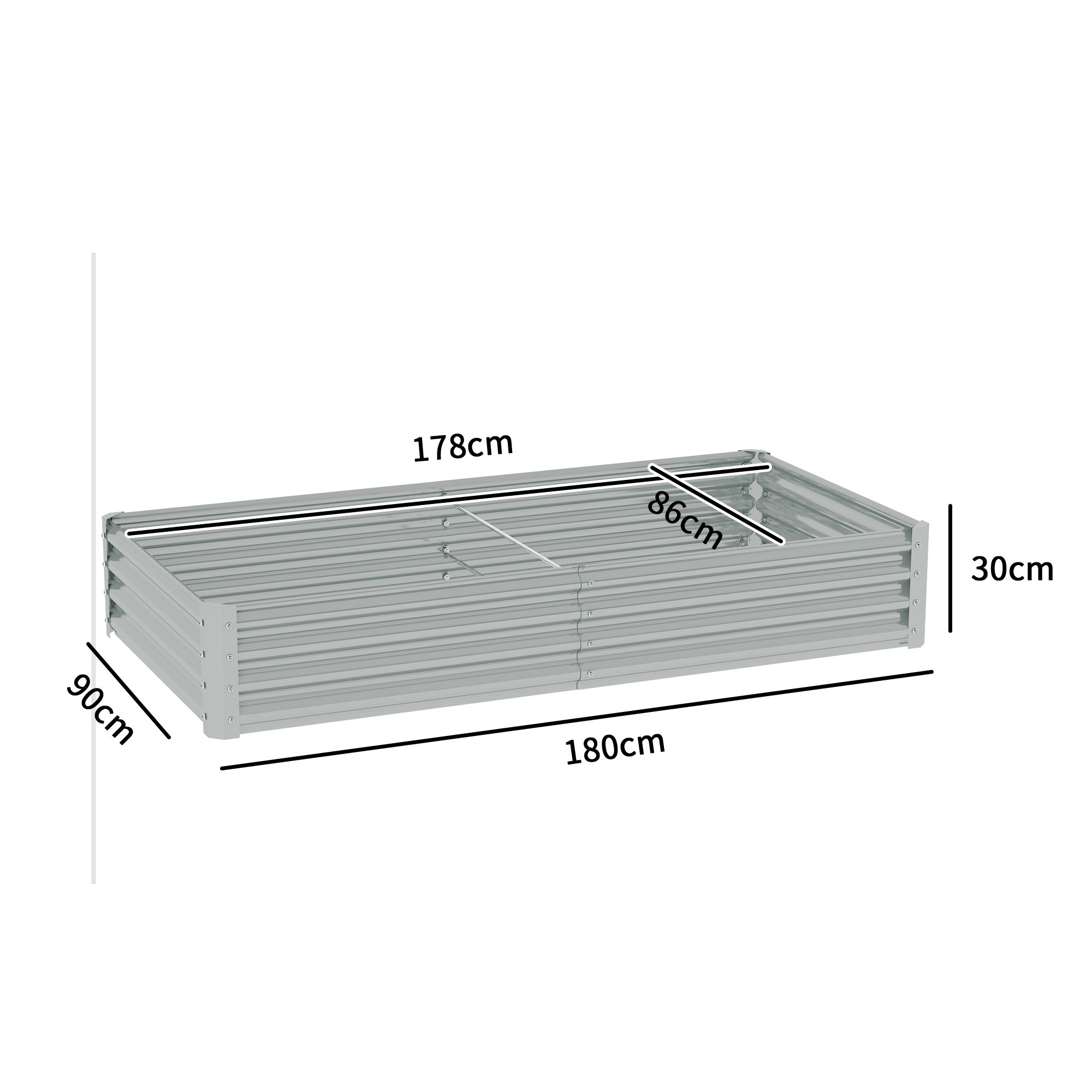 Outsunny 180 x 90cm Galvanised Steel Open Planter - Silver