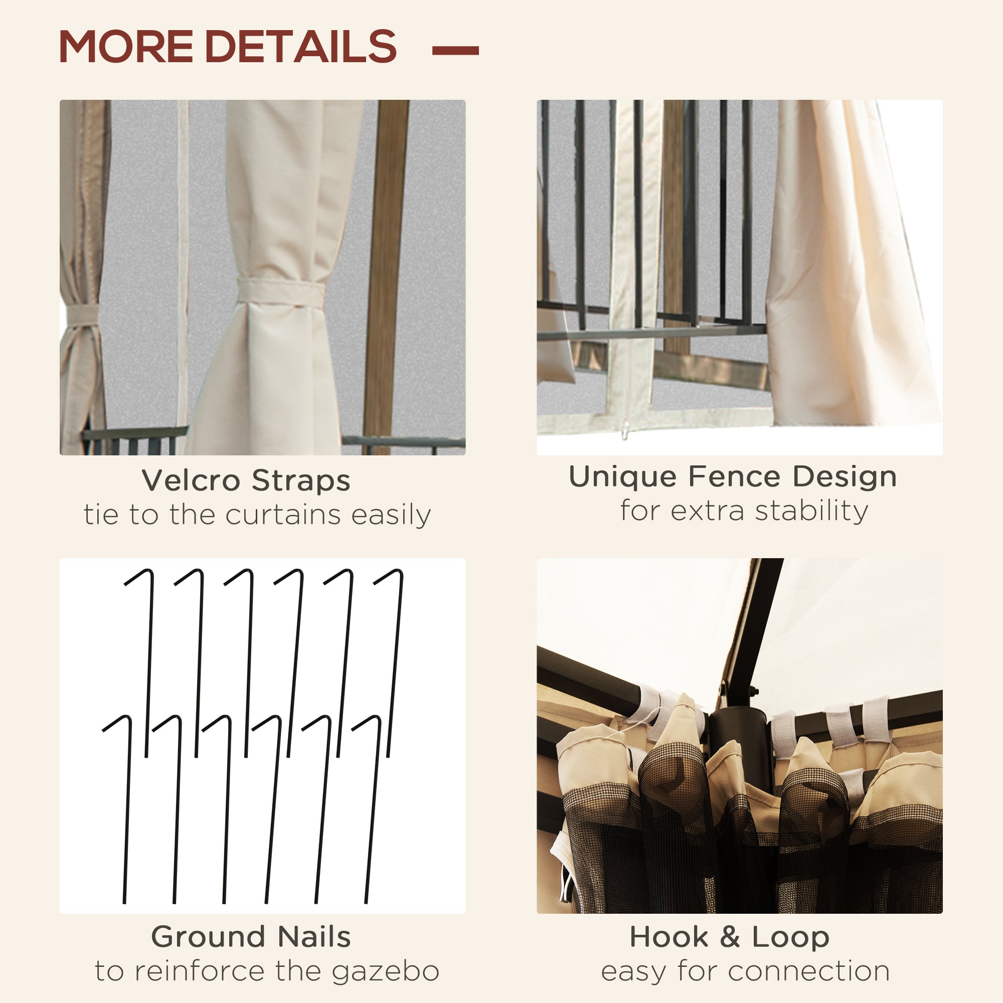 Outsunny 3 x 3 Hexagon Gazebo Patio Canopy Party Tent Outdoor Garden Shelter with 2 Tier Roof and Side Panel, Beige