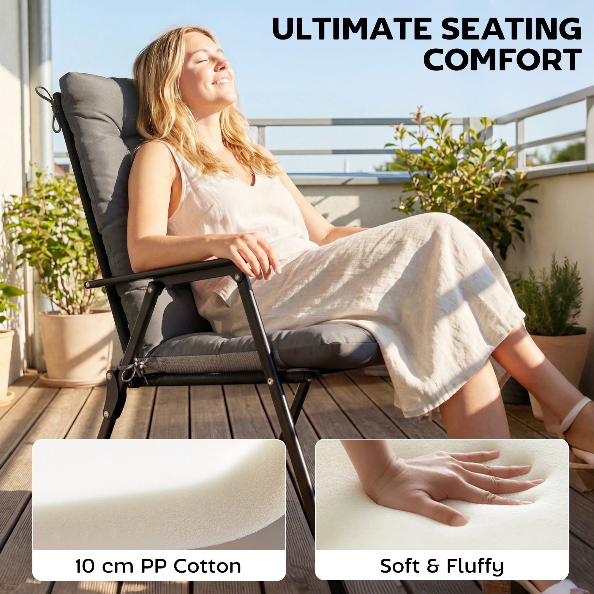 Outsunny Patio Chair Cushions Set of 4, Waterproof Non-Slip Lounge Chair Cushions, 112x53cm, Dark Grey