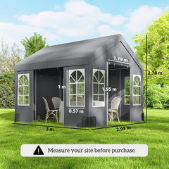 Outsunny 3 x 3 m Party Tent, Outdoor Canopy Tent Shelter with Removable Sidewalls, 4 Zipped Doors, for Parties, Wedding, Grey