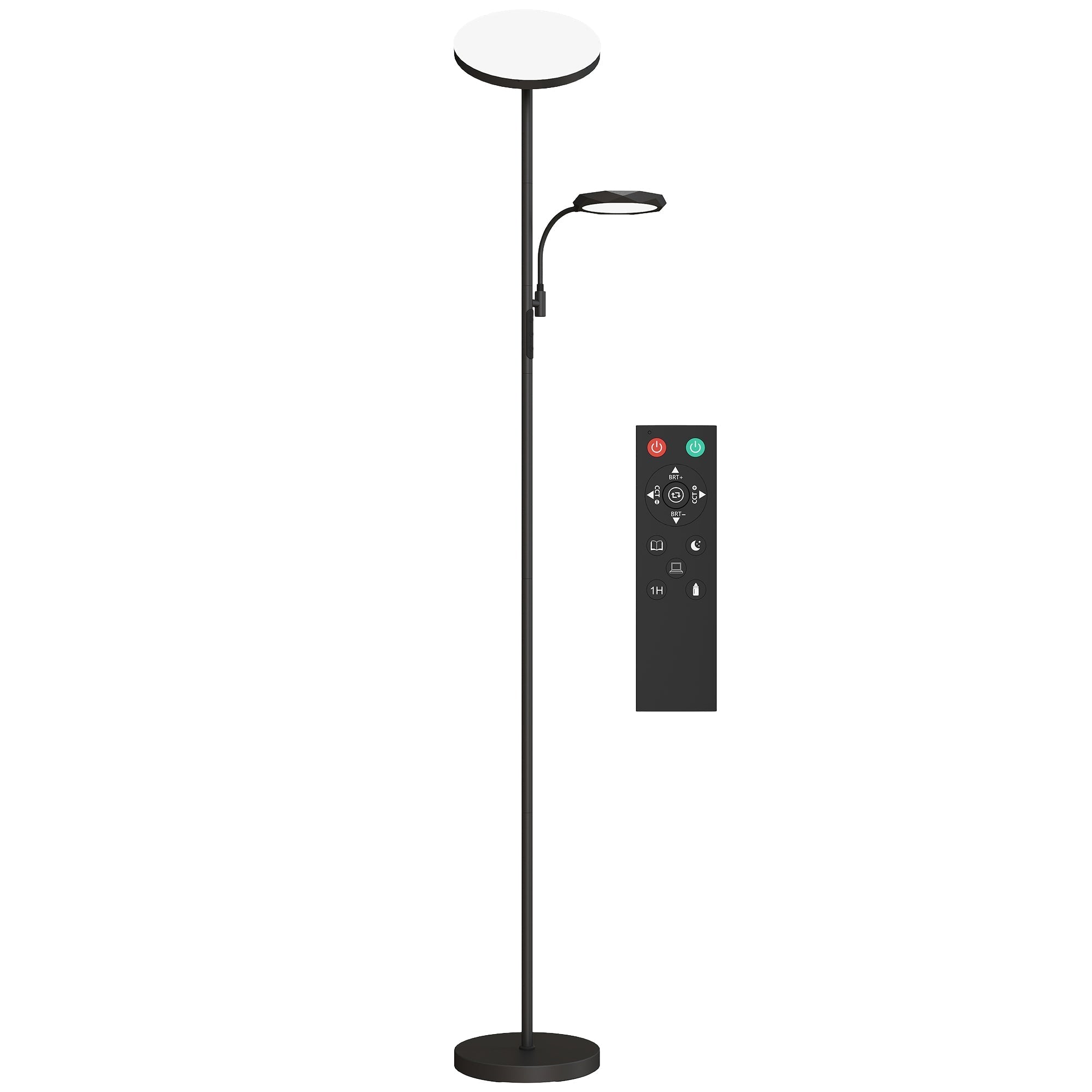 HOMCOM LED Floor Lamp for Living Room, Stepless Dimmable Standing Lamp, Mother and Child Uplighter with Reading Light, 4 Scene Modes, 2700K-6500K Colour Temps, 4 Brightness Levels, Remote Control
