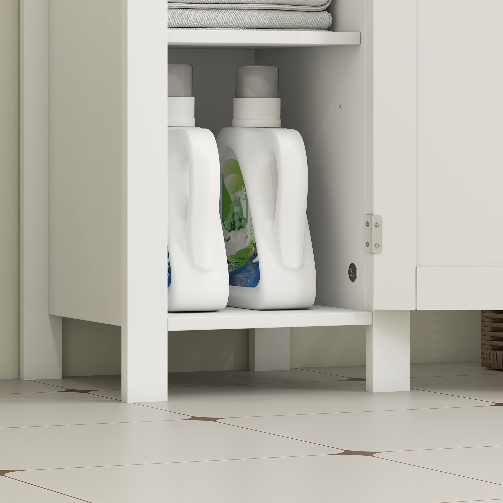 kleankin Slim Bathroom Storage Unit with Open Shelf, Bathroom Storage Cabinet with Adjustable Shelf, 32 x 30 x 80 cm, White
