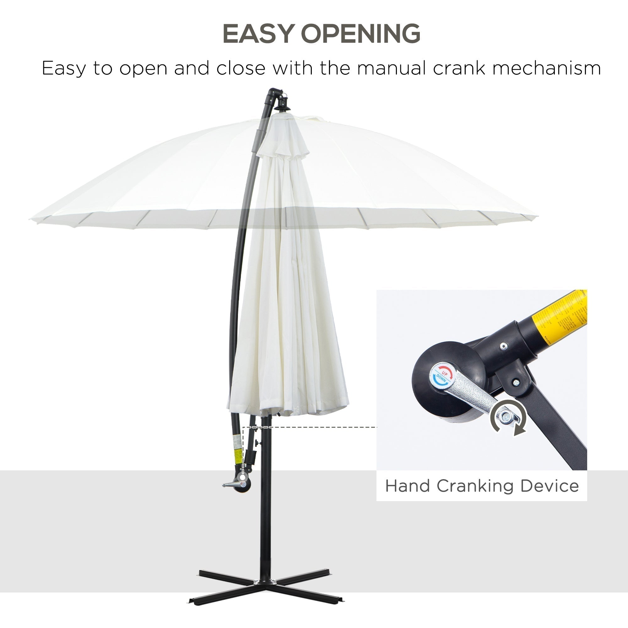 Outsunny 3(m) Cantilever Umbrella 18 Ribs & Vents Adjustable Angle for Patio Cream White