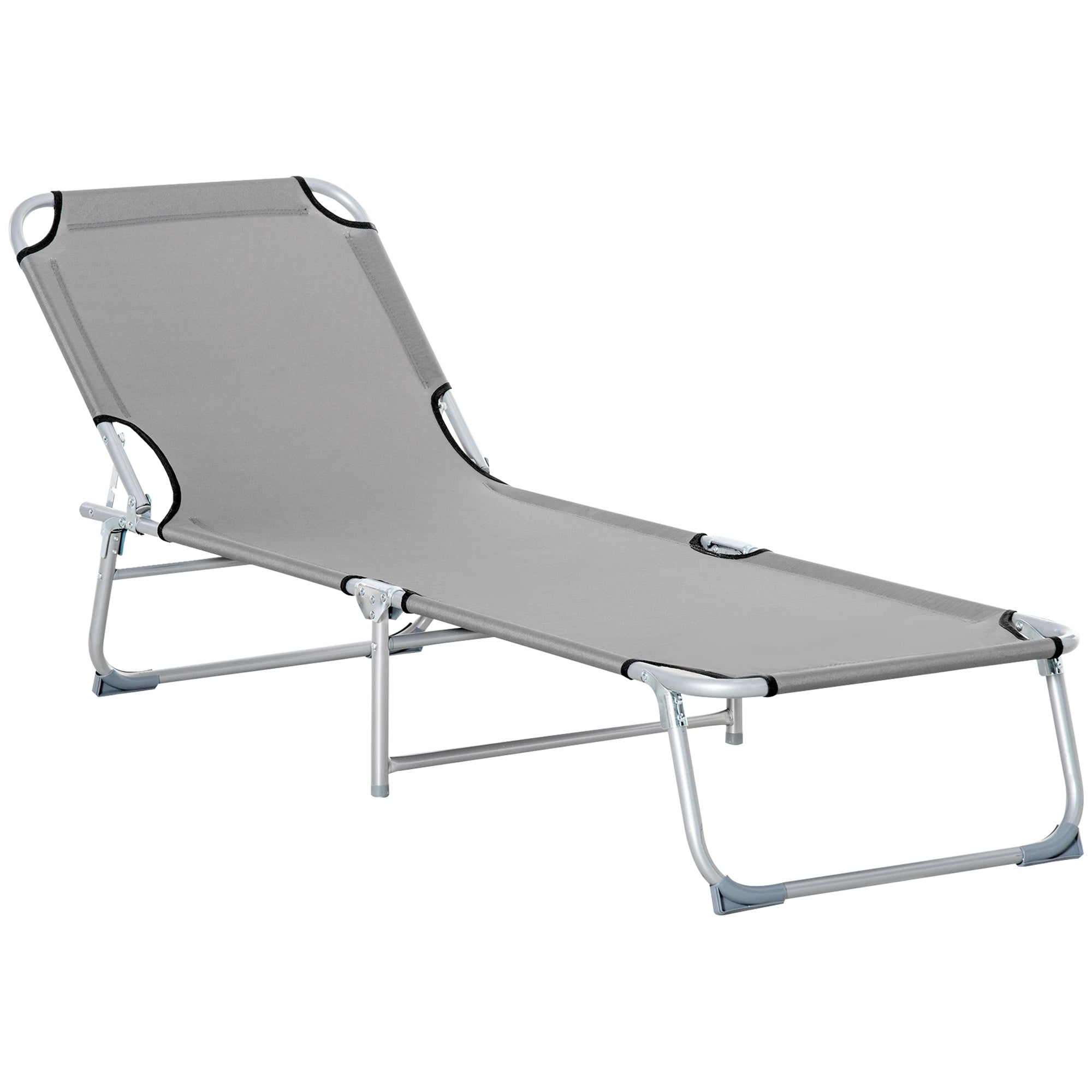 Outsunny Reclining Sun Lounger Chair Folding Camping Bed with 4-Position Adjustable Backrest, Grey