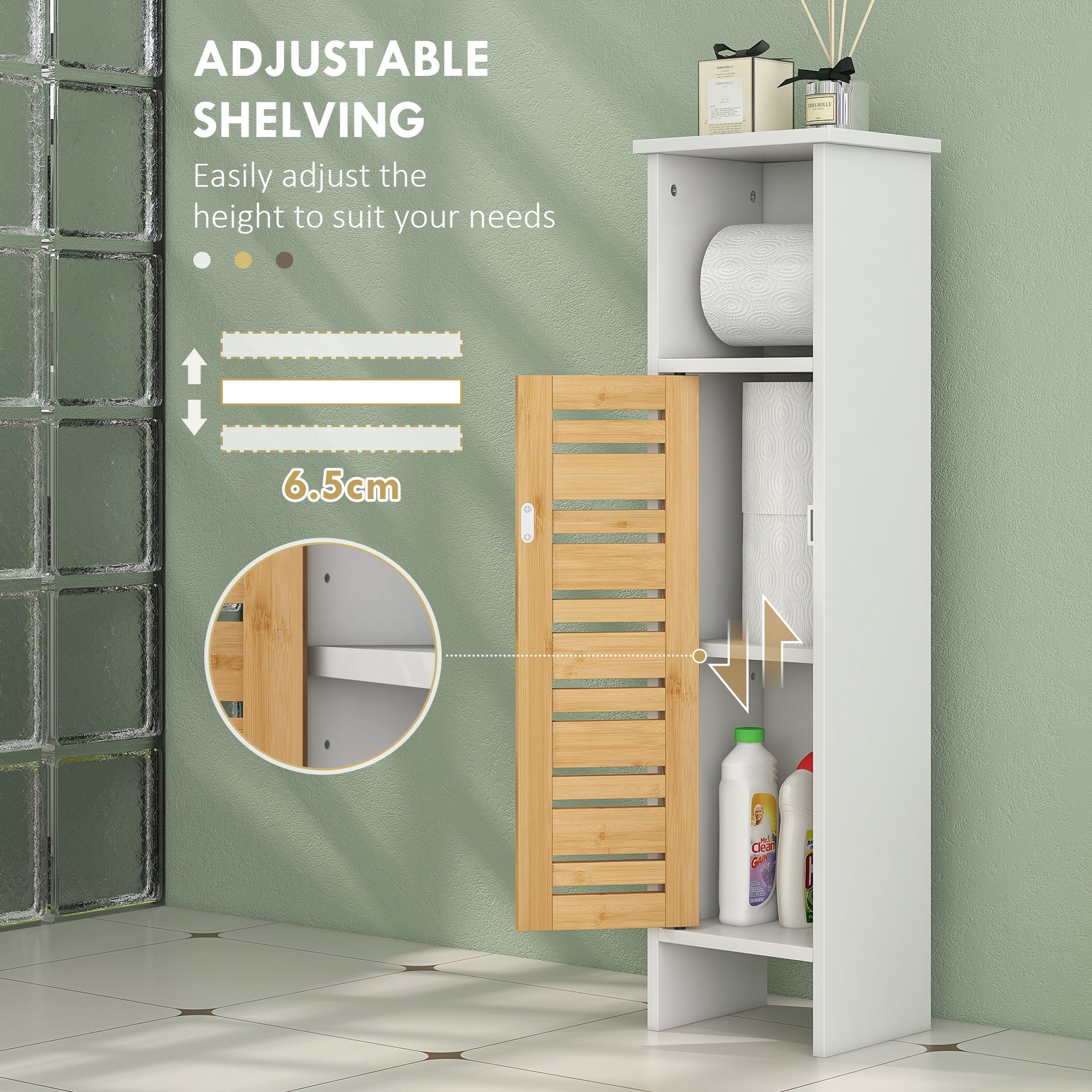 HOMCOM Bathroom Cabinet with Toilet Paper Holder - White