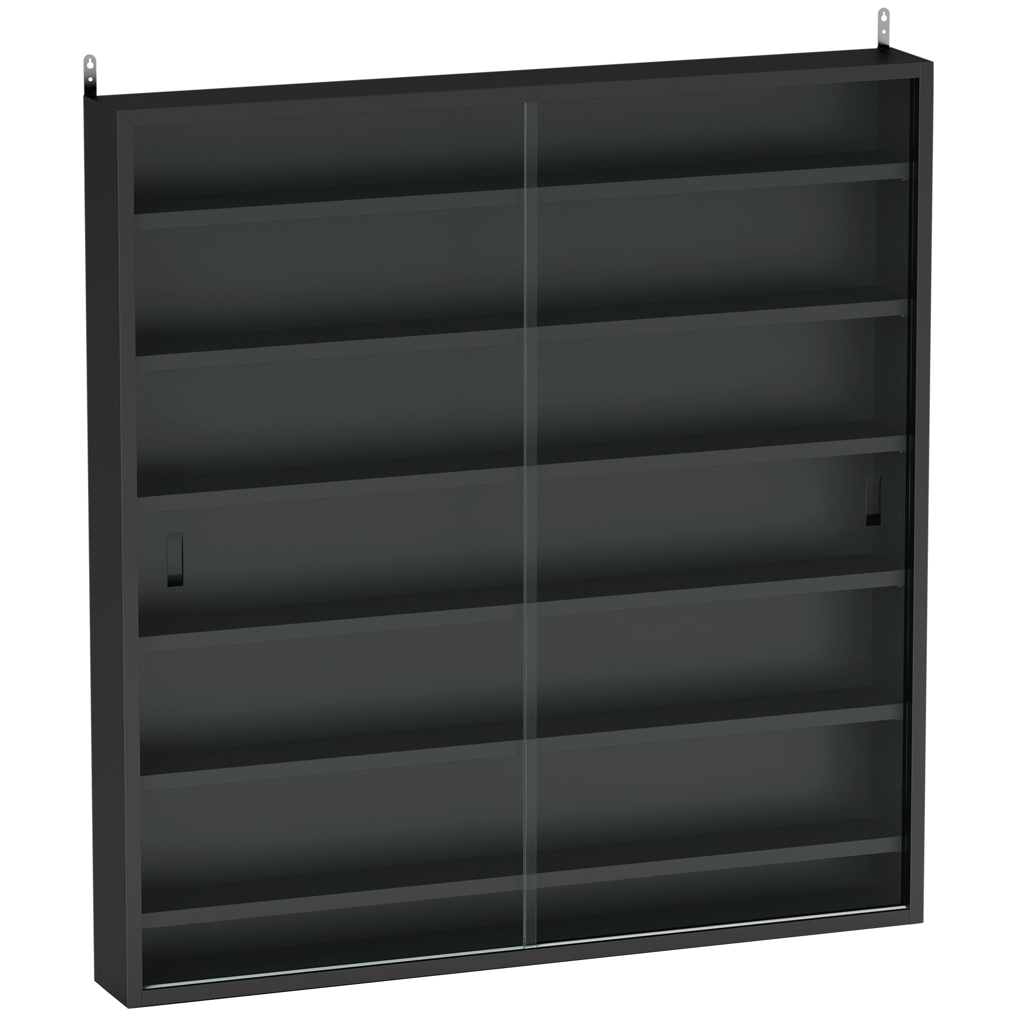 HOMCOM Six Shelf Display Cabinet, with Glass Doors - Black