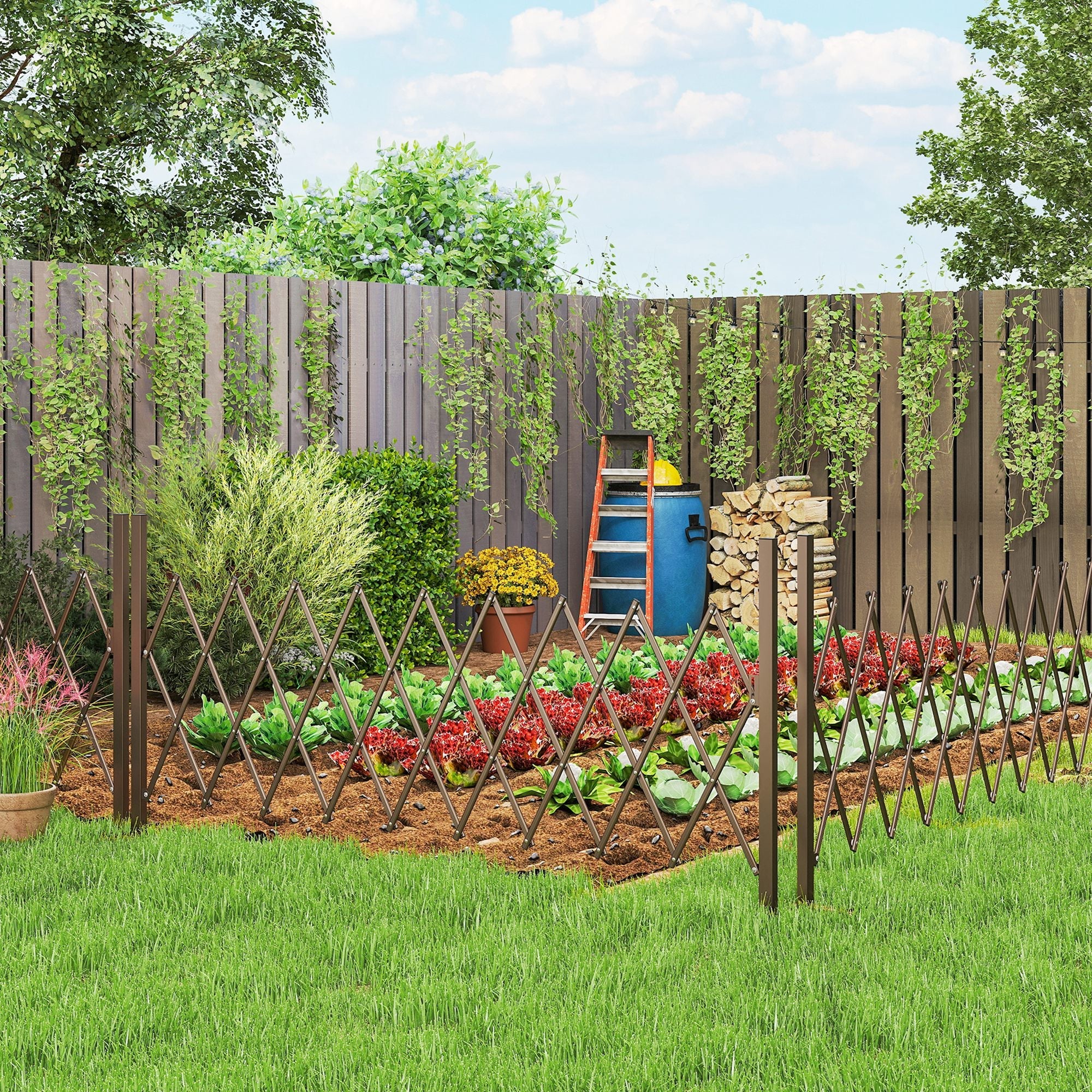 Outsunny Expanding Trellis Fence, Freestanding Movable Fence, Foldable Garden Screen Panel, 250 x 103.5 cm, Dark Brown