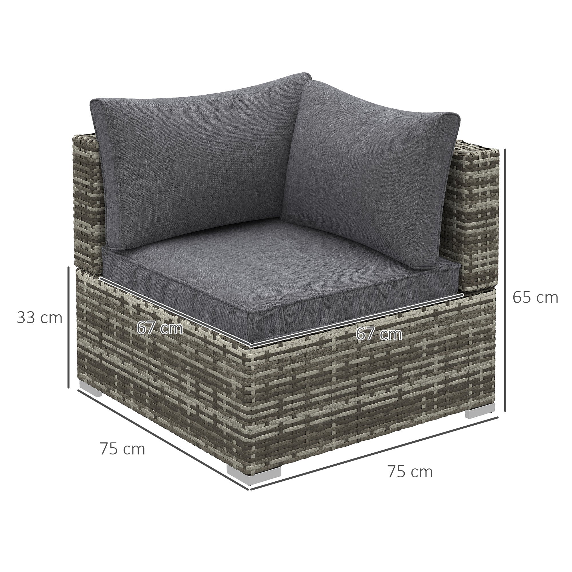 Outsunny Outdoor PE Rattan Corner Sofa, Garden Wicker Furniture Single Sofa Chair w/ Cushions, Deep Grey