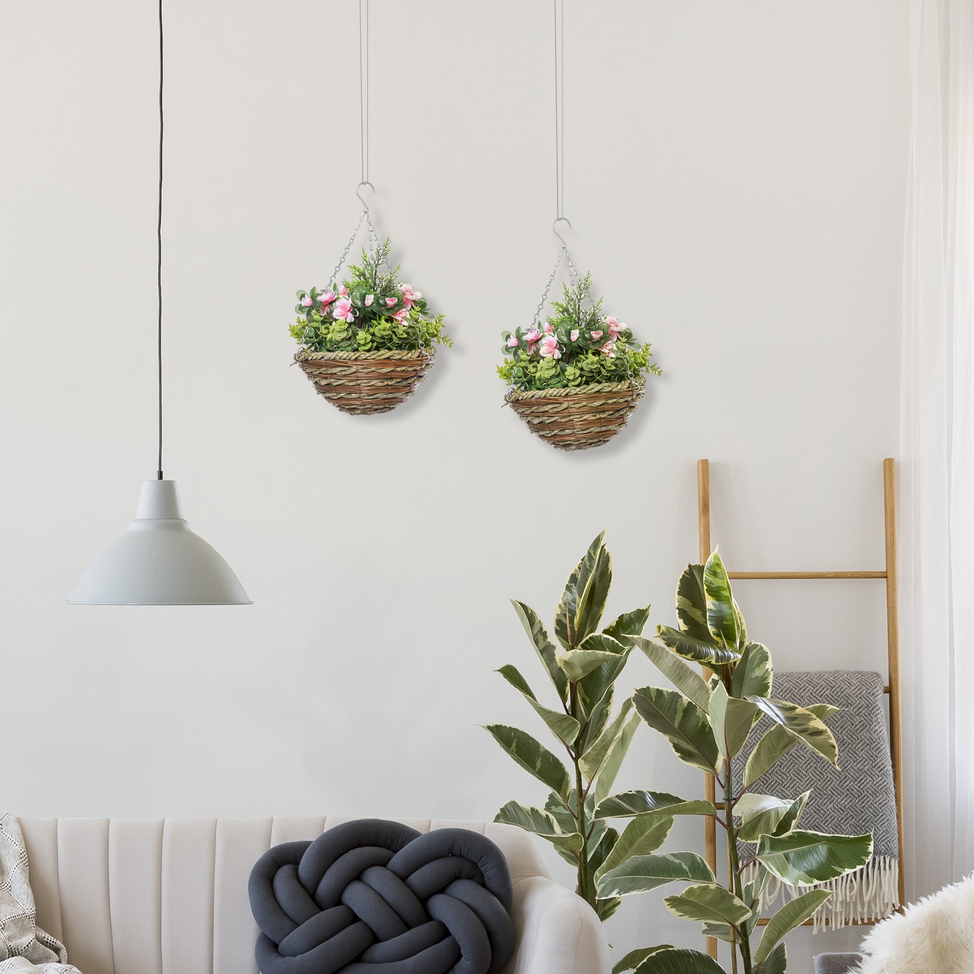 Outsunny Set of Two Hanging Lisianthus Flower Pots - Pink/Green