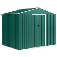 Outsunny 8 x 6ft Galvanised Steel Shed, with Double Door - Green